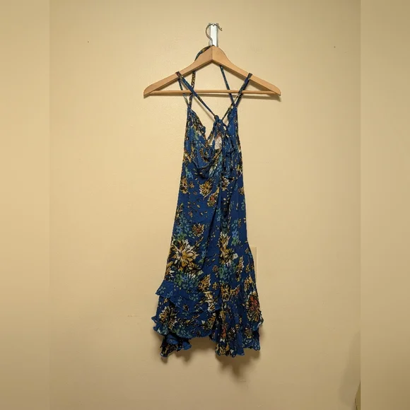 Free People FP One Go Lightly Blue Floral Ruffle Gauze Mini Dress – Size Large - Picture 6 of 8